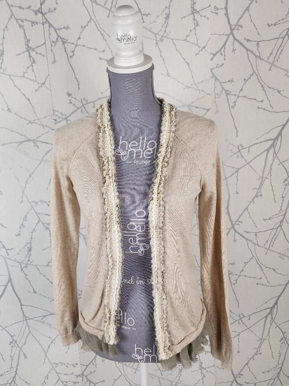 Banana Republic Cream Cotton Knit Chiffon Ruffle Trim Cardigan